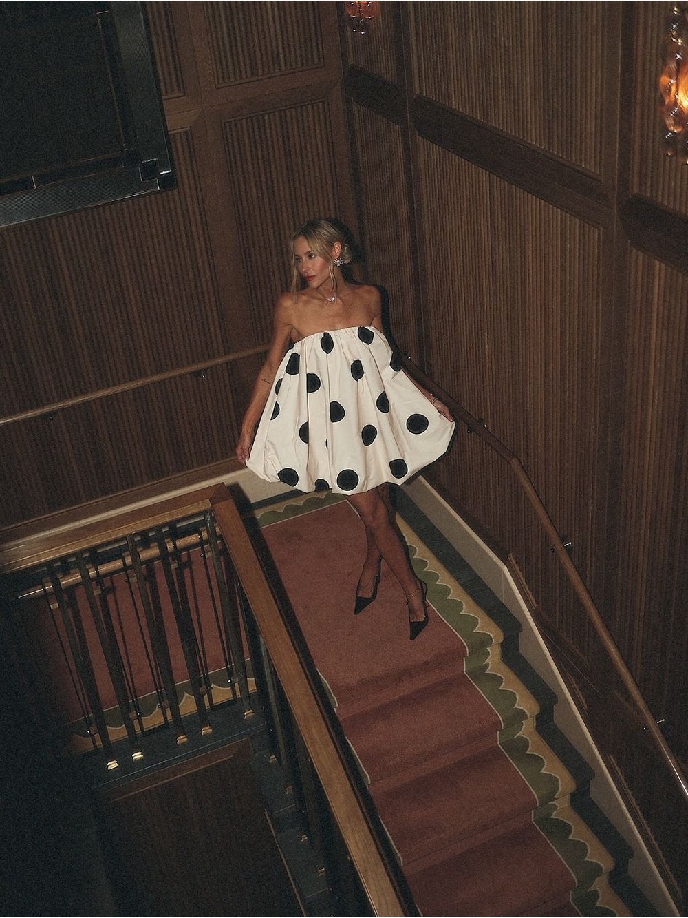 Strapless Polka Dot Mini Dress - White with Black Dots